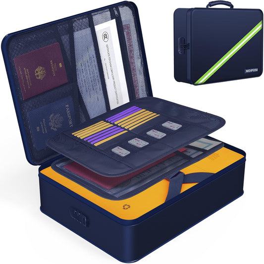 Document Organizer with 5200℉ Heat Insulated, 16.1"x11.4"x4.3" Waterproof and Fireproof Document Box with Lock, Home Strong Fireproof Safe Storage Box for Legal Size Documents and File，Blue