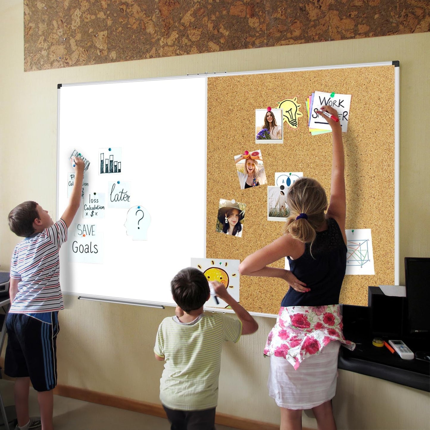 XBoard Magnetic White Board and Bulletin Corkboard Combination, 60 x 48 Inch Foldable Dry Erase & Cork Combo Board for Wall with Aluminum Frame, 5' x 4' Notice Memo Board Pin Vision Board