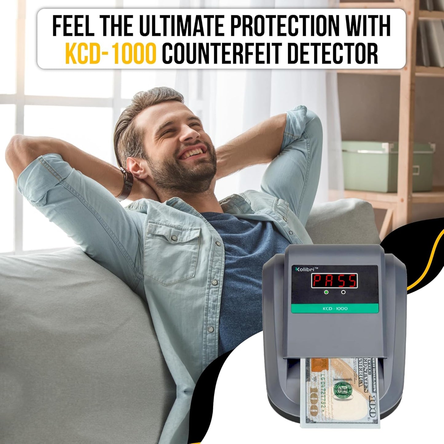 Kolibri KCD-1000 4-Way Orientation Portable Fake Currency Reader and Counterfeit Bill Detector with UM, Magnetic, Infrared Counterfeit Money Detector, Easy Pass/Fail Indicator (KCD-1000)