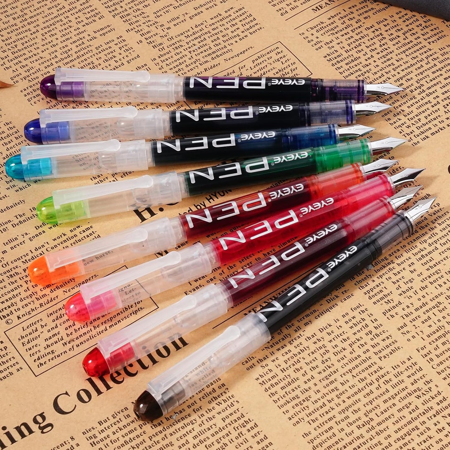 EYEYE Disposable Fountain Pens, 8 Pack Multicolor Fine Point Fountain Pens for Writing, Stainless Steel Nib, Smooth Writing for Journaling, Drafting, Sketching, Doodling & Gifts