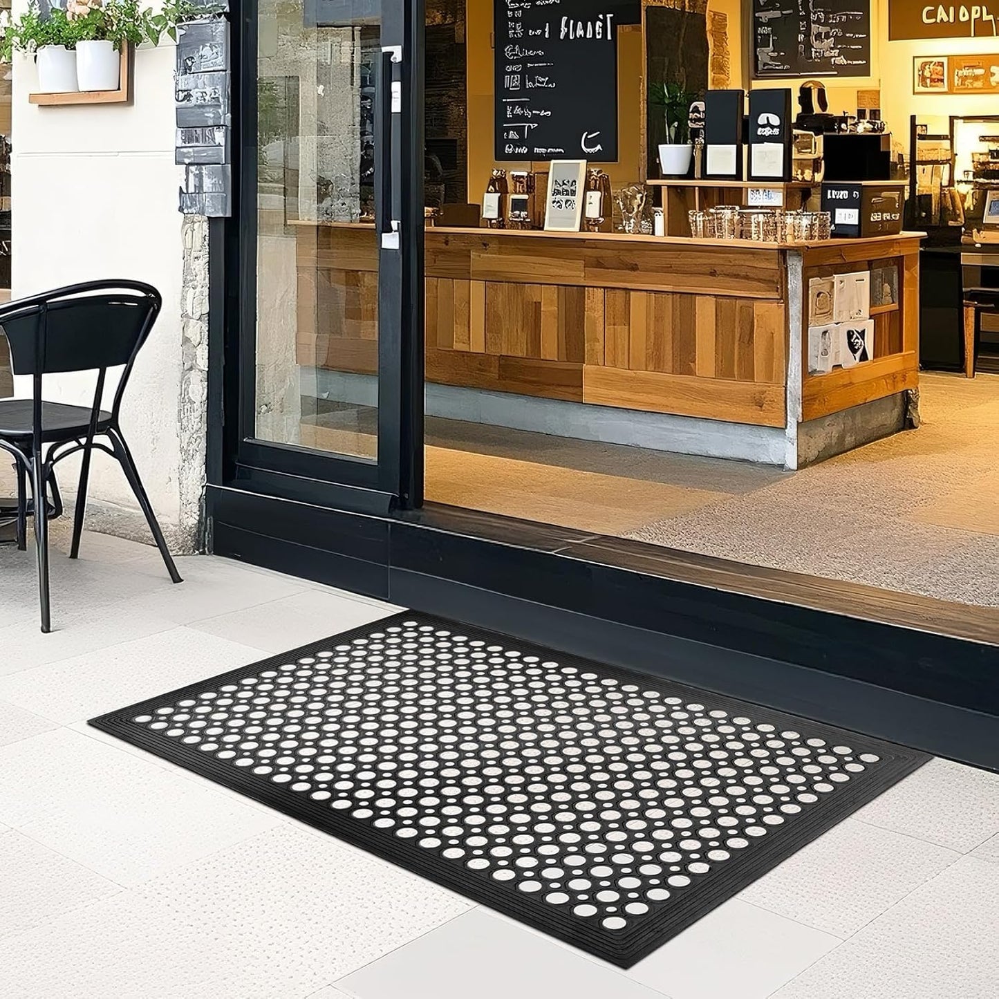 Out Door Rubber Floor Mats Anti Fatigue Restaurant Kitchen Rubber Drainage Mat Durable No Slip Bar Floor Mats Used for Indoor Outdoor Wet Area 24" x 36" Black