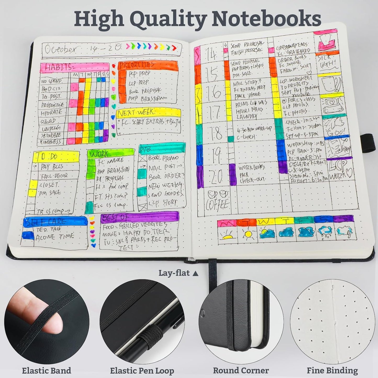 Bullet Dotted Hardcover Journal Notebook, A5 140 Pages 120Gsm Thick Paper for School,Note Taking,Work,Diary，5.7''*8.3'',Blush