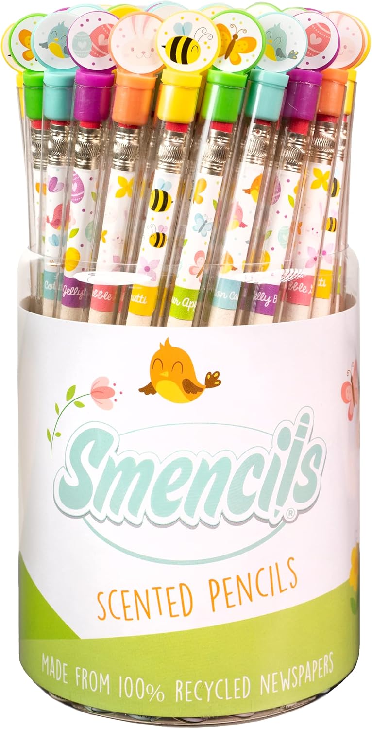 Spring Smencils Cylinder - HB #2 Patented Gourmet Scented Pencils, 50 Count - Gifts for Kids, Classroom Rewards, Party Favors, Easter day