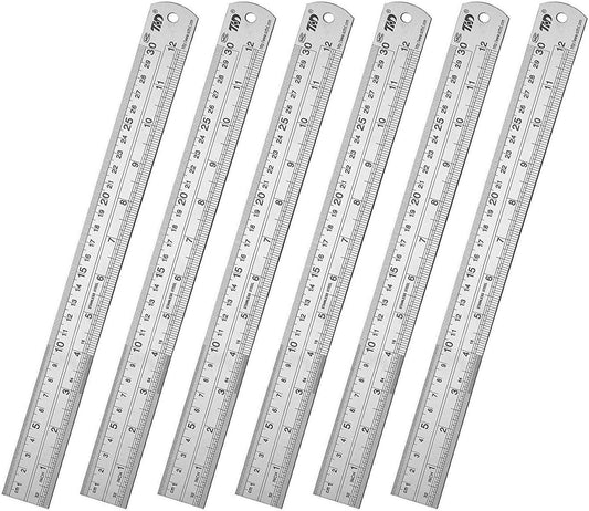 ZZTX Classic 12 Inch Stainless Steel Ruler Set of 6, Heavy Duty, Straight Edge, Non-Bendable, Rust & Corrosion Resistant