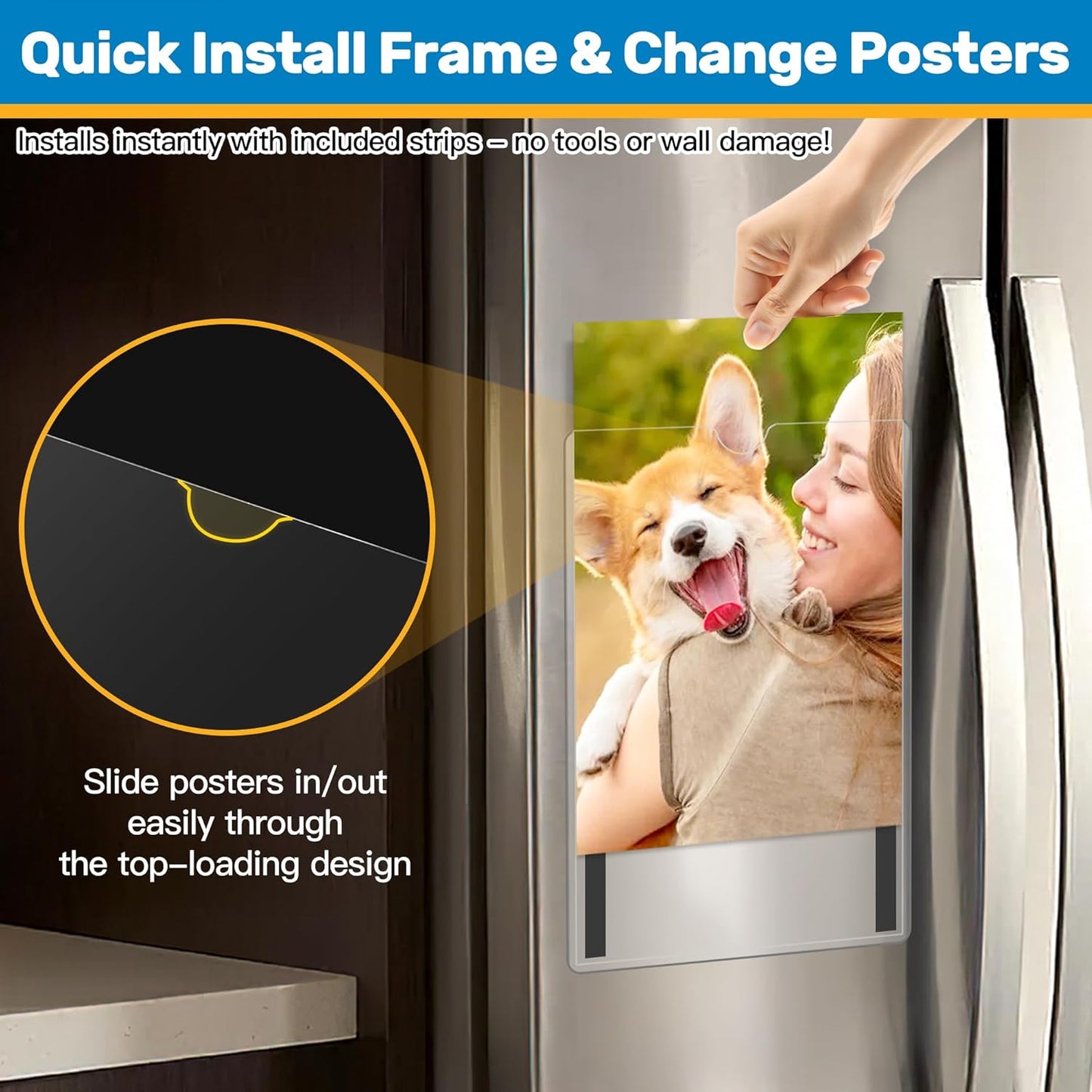 Magnetic Sign Holder 11 x 17 Adhesive Frame 5 Pack, Rigid Plastic Document Paper Holder with Magnet & Adhesive Strips, Wall Door Sign Holders Magnetic Frame for Office Home Store Restaurant