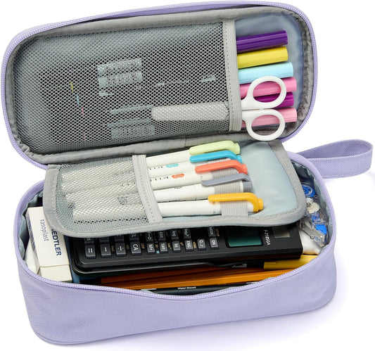 Pencil Case Pouch Box Bag School Supplies Girls Boys Kids, Cute Preppy Stuff Large Big Capacity Aesthetic Pen Organizer, Back to College Stationary, Purple, Classic Stlye, 1800ml