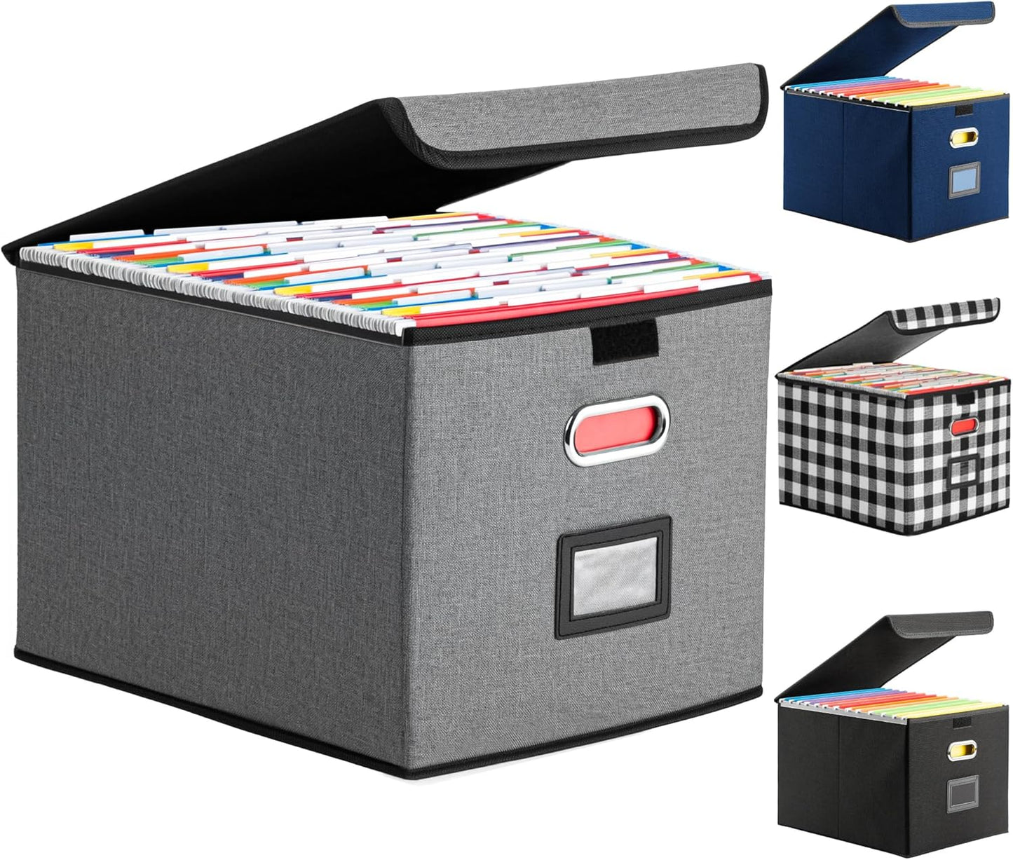 File Organizer Box, Linen Filing Organizer with Lid, Large Desktop File Boxes,Dark Grey
