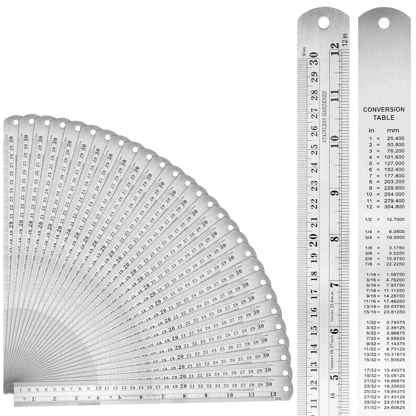 30 Pack 12 Inch Stainless Steel Ruler, Metal Straight Edge Rulers with Inches and Centimeters Precision Measuring Metal Ruler