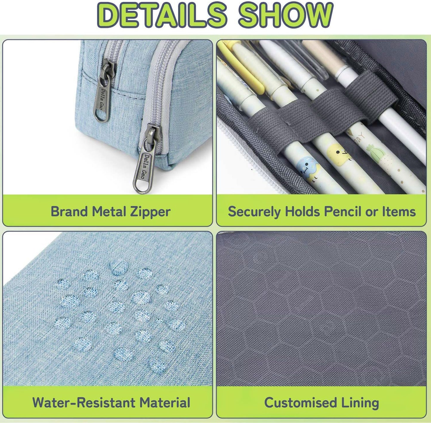 Della Gao Pencil Case Large Capacity Pencil Pouch for Adults (Light Blue)