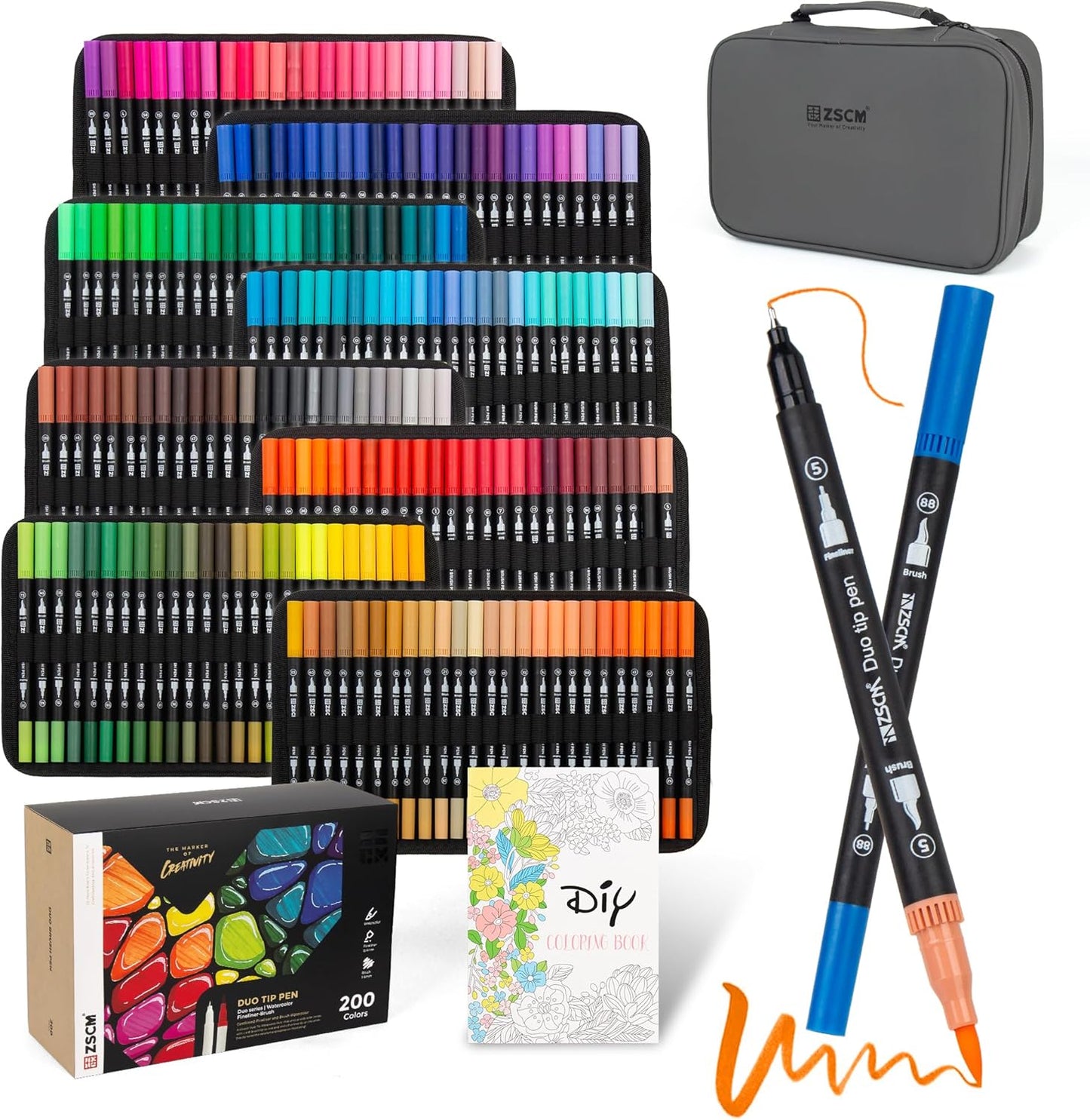 200 Colors Markers for Adult Coloring Books No Bleeding - Duo Tip Art Pens, Fine & Brush Coloring Marker for Adult Calligraphy, Illustration, Cards Drawing, Note taking Lettering, Journaling