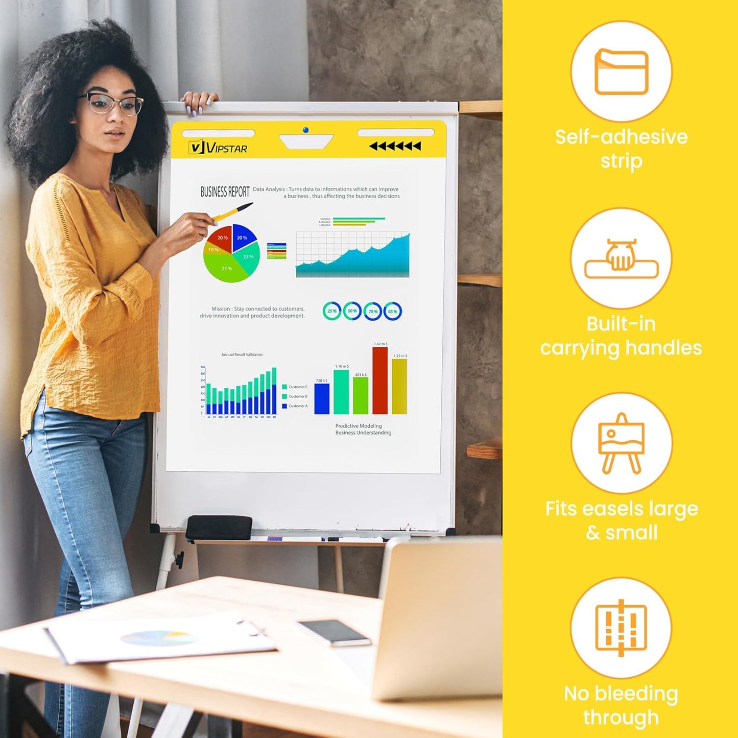 (6 Pads) Sticky Easel Pad 25 in x 30 in Post, Large Self Stick Flip Chart Premium Paper for Teachers, Mount to Most Surfaces and Bleedproof, Super Sticking Power