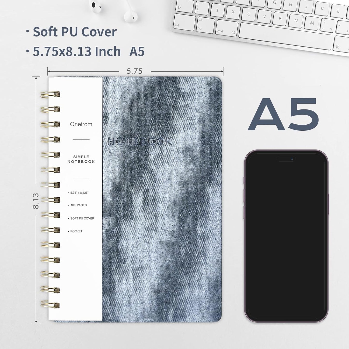 Spiral Notebook-6.10" x 8.19" College Ruled Journal with Inner Pockets and 160 Pages,PU Leather Cover Business Journal, Twin-Wire Binding Notebook Perfect for Office & Home School Supplies