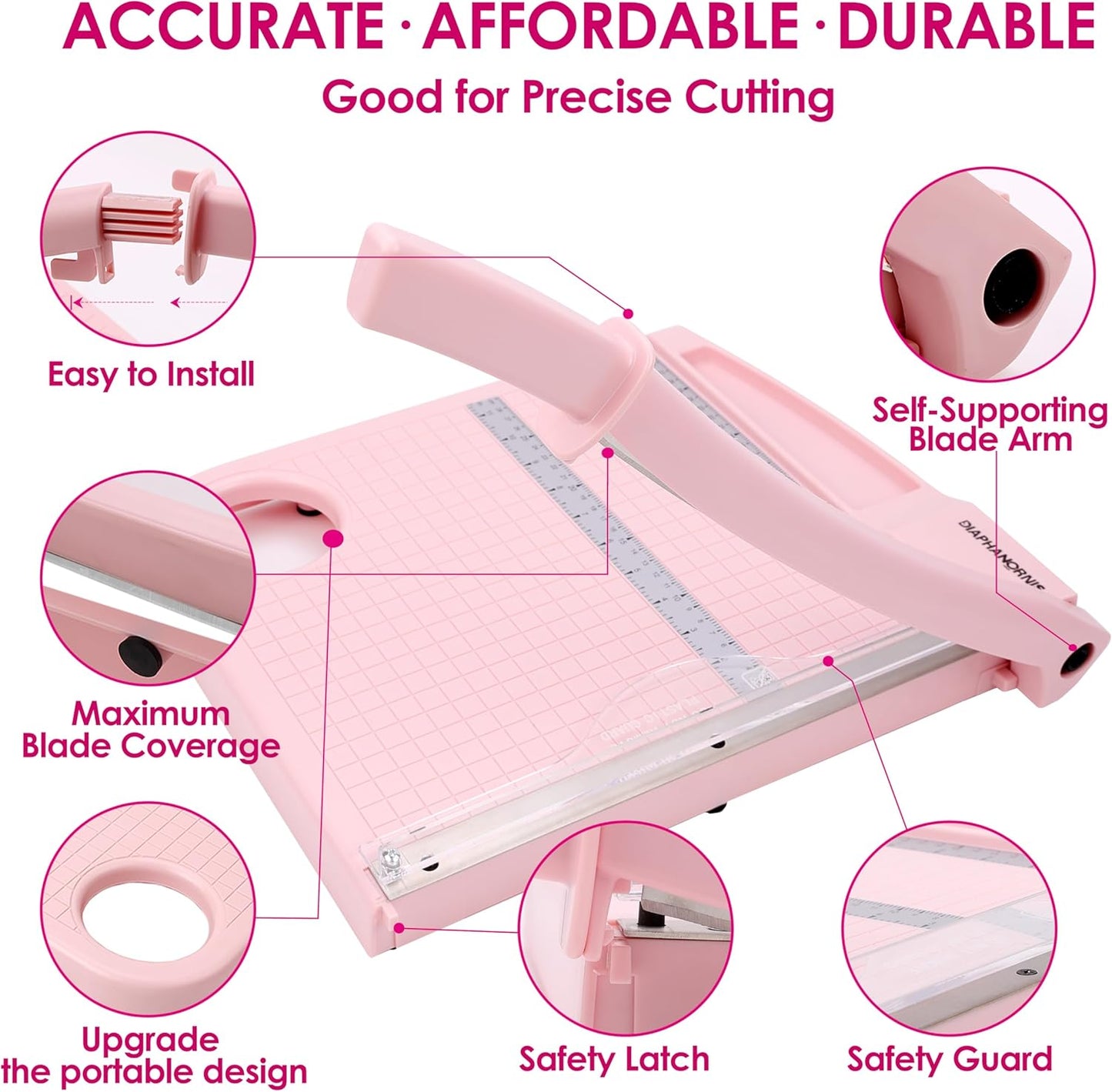 Paper Cutter,Paper Trimmer12 Cutting Length Heavy Duty Guillotine Paper Slicer with Safety Guard and Blade Lock,12 Sheets Capacity,Ideal for Offices,Homes,Printing Shops,Photo Studios (13079PINK)