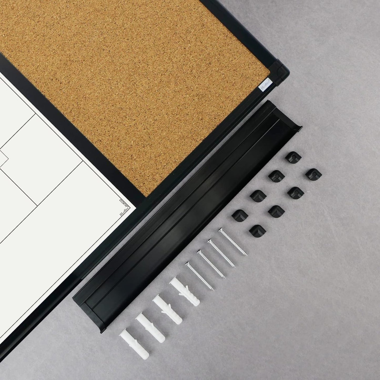 JILoffice Magnetic Calendar Whiteboard & Bulletin Corkboard Combination, Combo Board 28 x 20 Inch, Black Aluminum Frame Wall Mounted Board for Office Home and School with 10 Push Pins