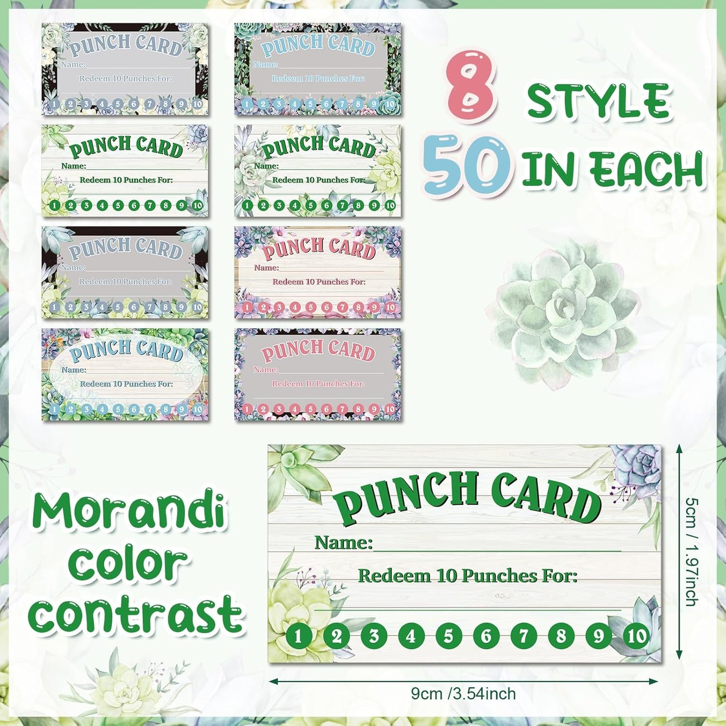 Fumete 400 Pcs Punch Cards for Classroom Reward Cards Behavior Incentive Loyalty Awards for Kids Students Teachers School Business, 8 Styles, 3.5 x 2 in(10 Succulent Punches Style)