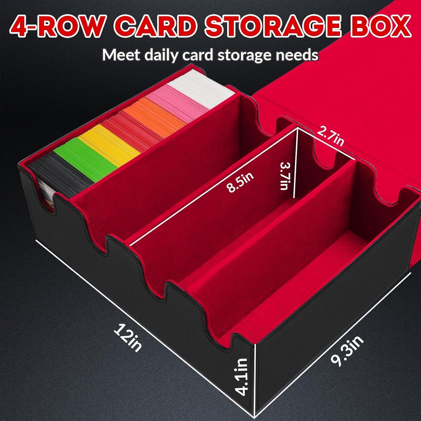 PU Leather Card Storage Box - 2800 Card Deck Case with Magnetic Closure, 10 Dividers & 4 Stoppers, Suitable for MTG, YuGiOh & Sports Cards
