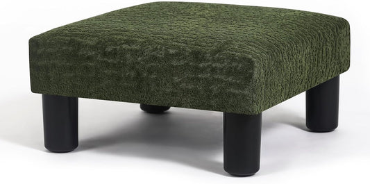 Joveco Small Foot Rest Stool Ottoman, 3D Velvet Square Upholstered Footstool for Chair, Under Desk, Office, Living Room, Deep Green