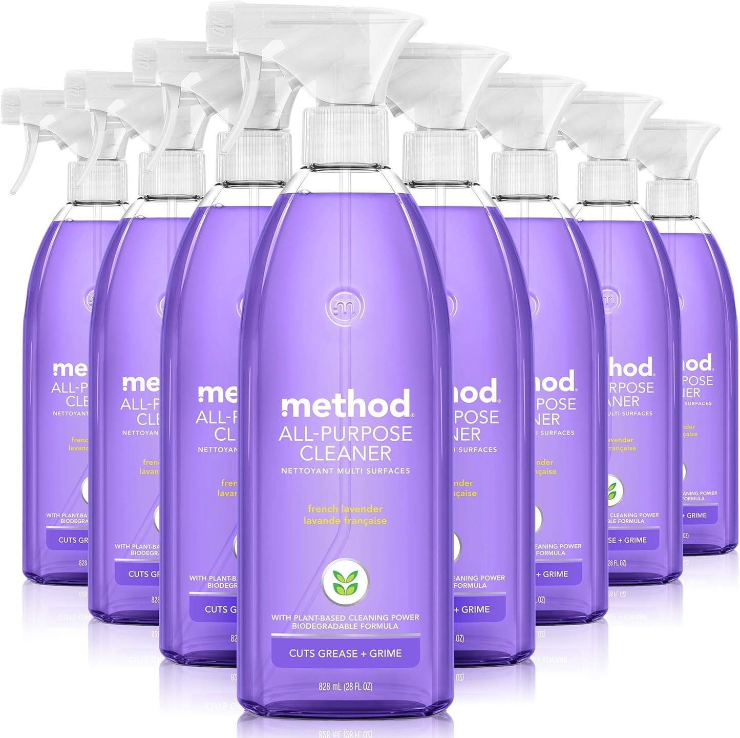 Method All-Purpose Cleaner Spray, French Lavender, Plant-Based and Biodegradable Formula Perfect for Most Counters, Tiles and More, 28 Fl Oz, (Pack of 8)