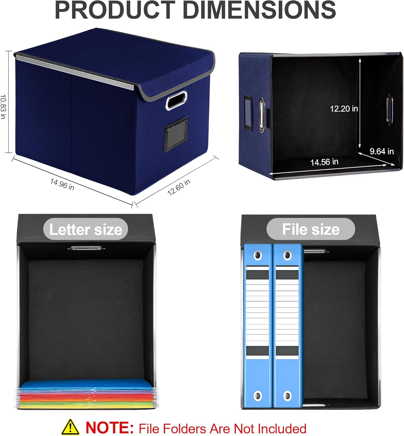 File Organizer Box, Linen Filing Organizer with Lid, Large Desktop File Boxes, Dark Blue,2 Pack