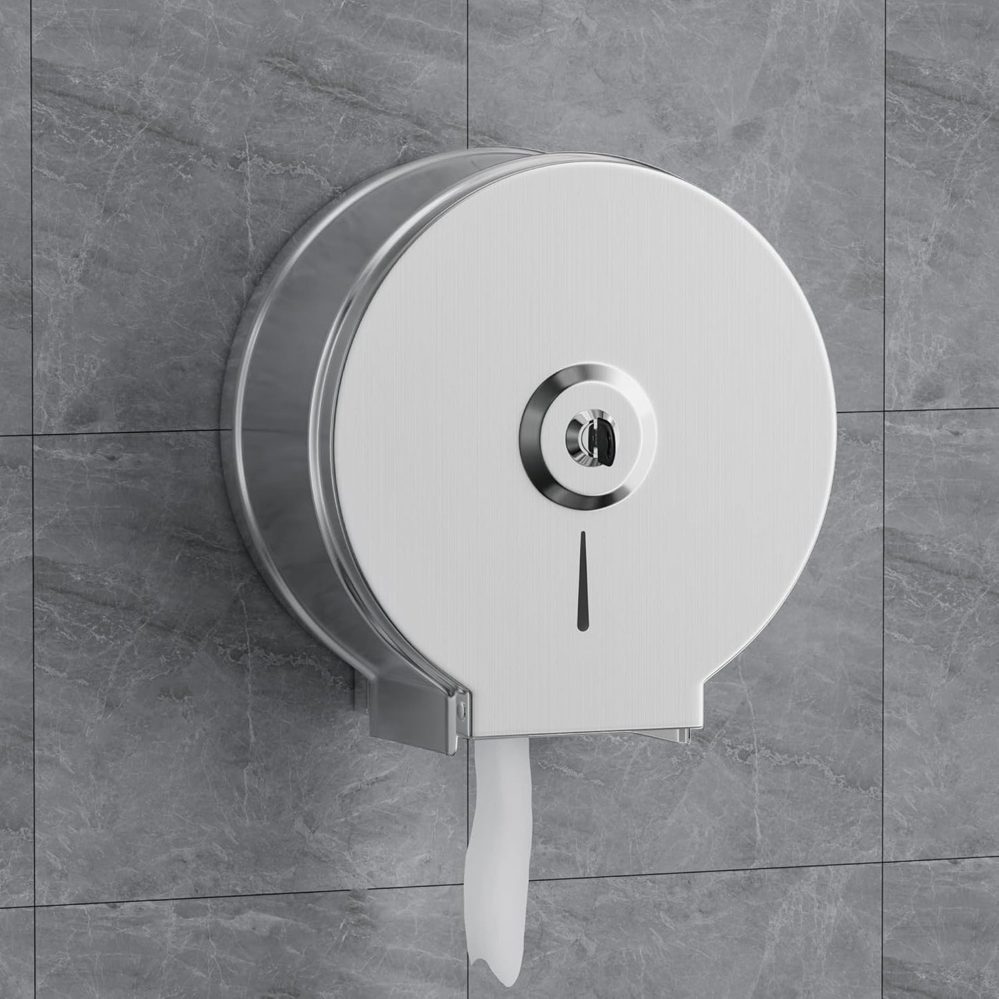 Brushed Stainless Steel Paper Towel Dispenser Wall Mount, TOBEFORT Commercial Jumbo Toilet Paper Dispenser, 9 Inch Roll with 2.5 Core, Toilet Paper Holder Bath Tissue Dispenser Lock Key