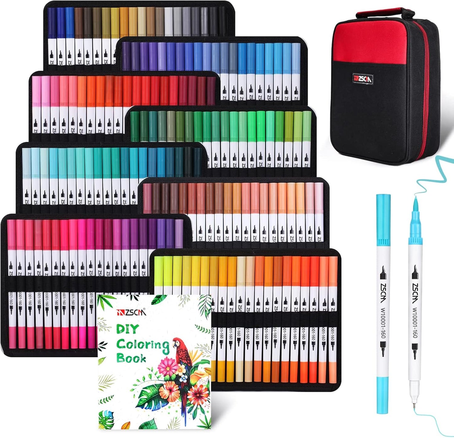ZSCM 160 Colors Duo Tip Brush Markers Art Pen Set, Artist Fine and Brush Tip Colored Pens, for Adult Coloring Books Christmas Cards Drawing, Note taking Lettering Calligraphy Journaling