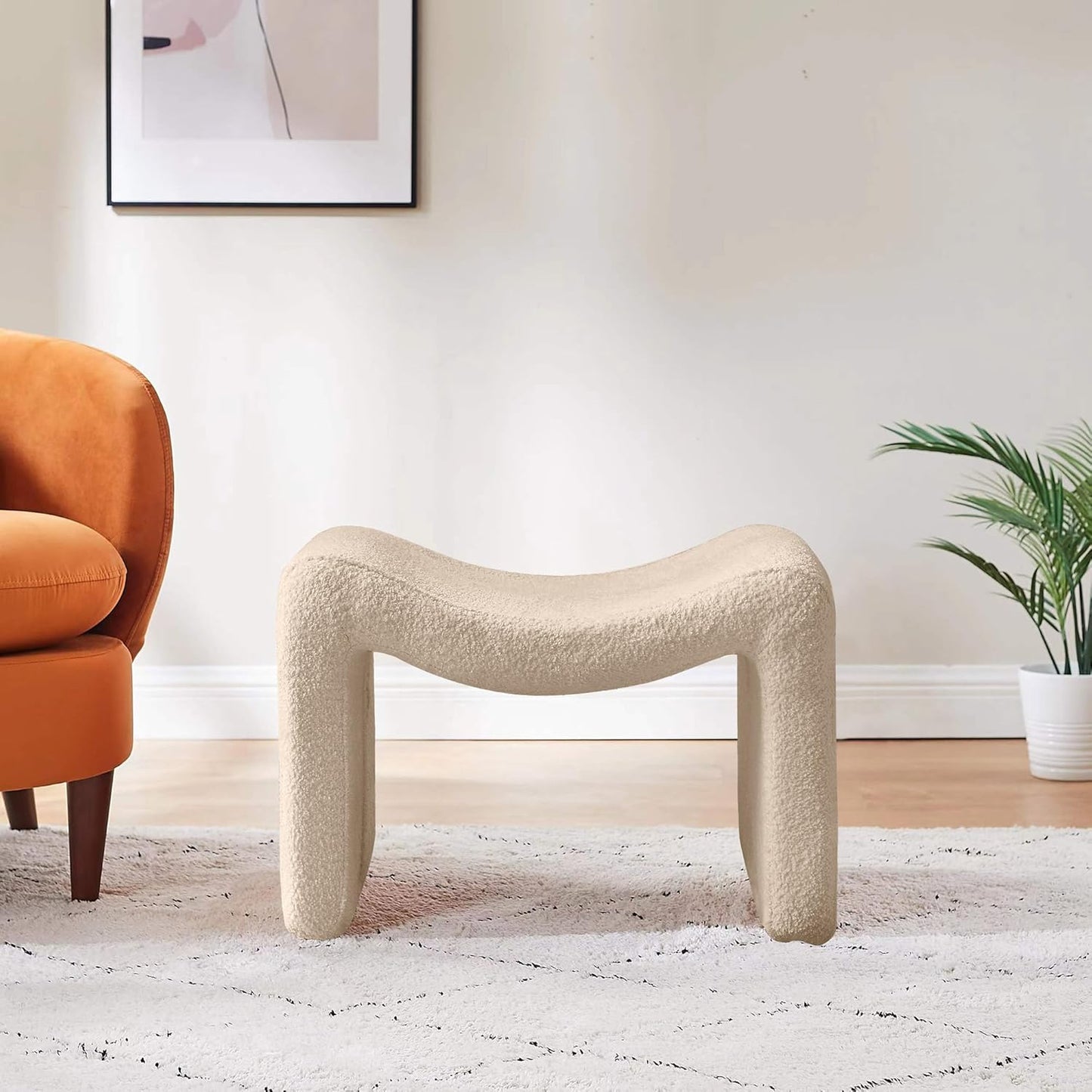 Small Footstool Ottoman, Multi-Functional Modern Foot Stool, Sofa Footrest Extra Seating for Living Room, Entryway, Hallways and Bedrooms, Small, Camel