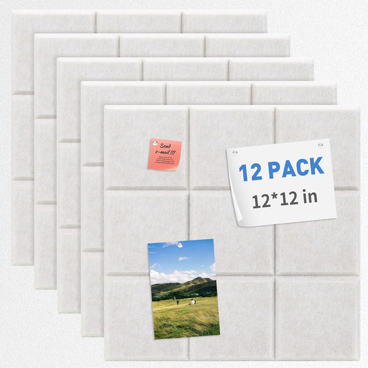 Smarpau Large Felt Cork Board, 12 Pack Black Bulletin Board for Walls 48"x36", Corkboards with Safe Removable Adhesive Tabs Pushpins, Cork Bulletin Board for Home Office