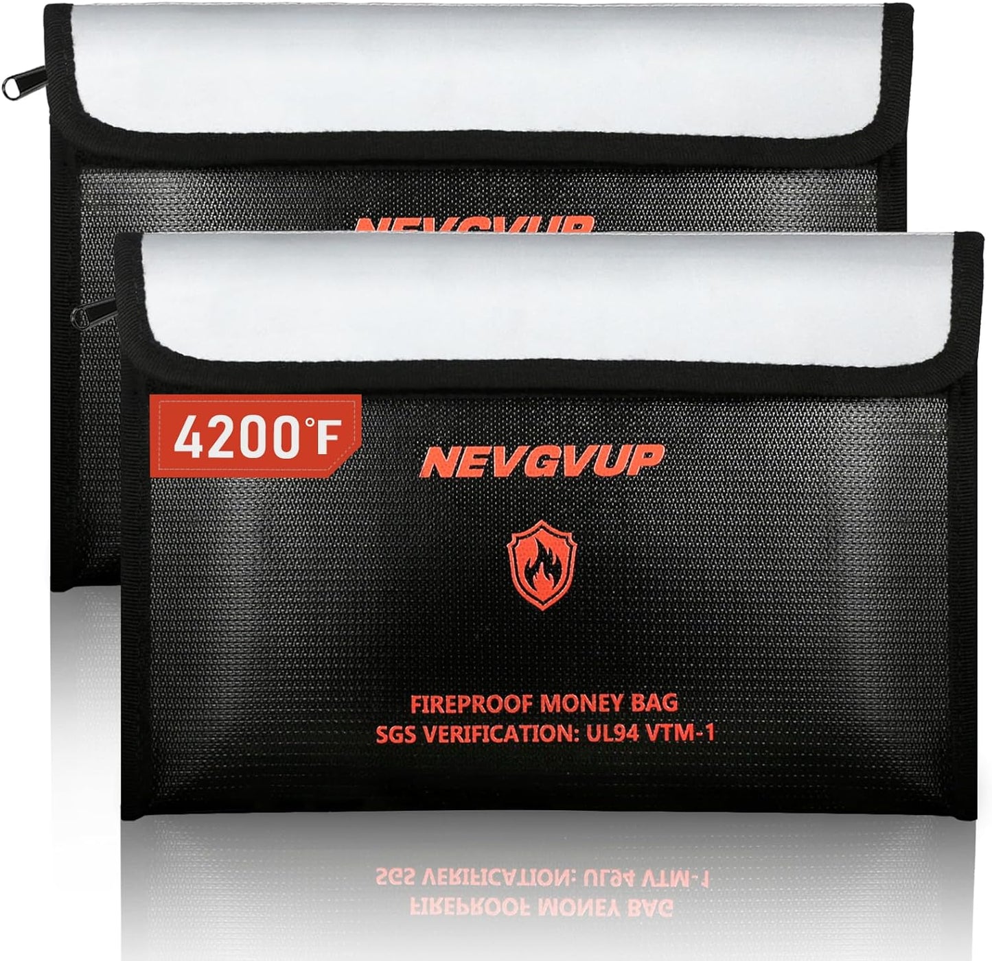 4200°F Fireproof Money Bag - Upgraded Heat Insulated, 9.8 x 6.5" Small Fireproof Document Bags with Waterproof Zipper, fire Water Proof Safe Pouch Set for Valuables, Fireproof Edging, Fire Bag 2packs