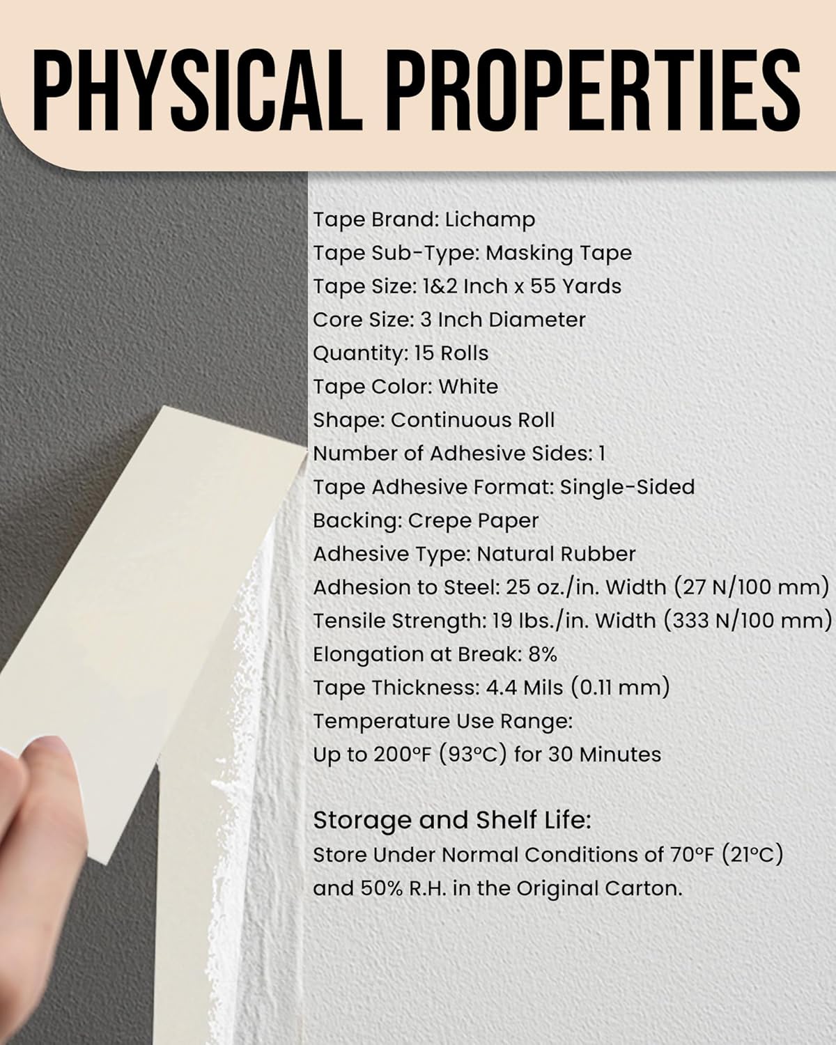 Lichamp Masking Tape, White Painter Tape 1 inch and 2 inch Wide, 10+5 Pack White Tapes Bulk, Total 825 Yards