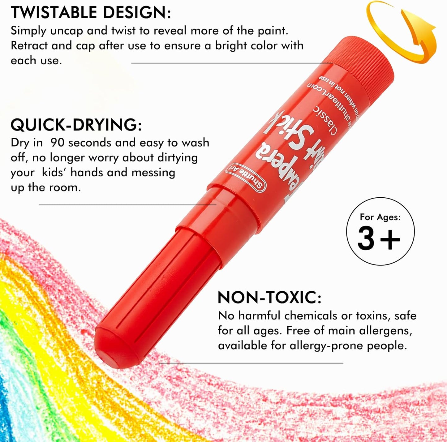 Tempera Paint Sticks, 40 Colors Solid Tempera Paint for Kids, Super Quick Drying, Works Great on Paper Wood Glass Ceramic Canvas