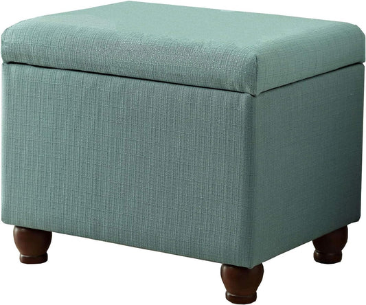 Home Decor | Upholstered MediumRectangular Storage Ottoman | Hinged Lid Ottoman with Storage for Living Room & Bedroom, Aqua Linen