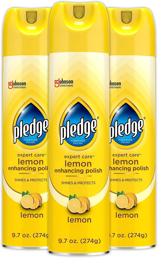 Pledge Enhancing Polish, Furniture & Wood Spray, Lemon Scent, 9.7oz (Pack of 3)
