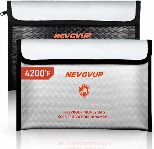 4200°F Fireproof Money Bag for Cash -Heat Insulated, 9.8 x 6.5" Fireproof Document Bag with Waterproof Zipper, Small Fire proof Bags Set with Reflective Strip and Fire proof Edging for Valuables