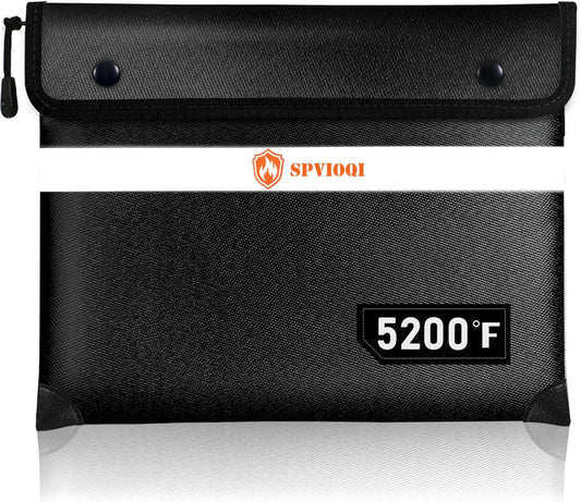 Fireproof Document Bag 5200°F with Heat Insulated, Fireproof Money Bag for Cash with Zipper and Reflective Strip, 14.2” X 11” Fireproof Safe Storage Pouch for Valuables