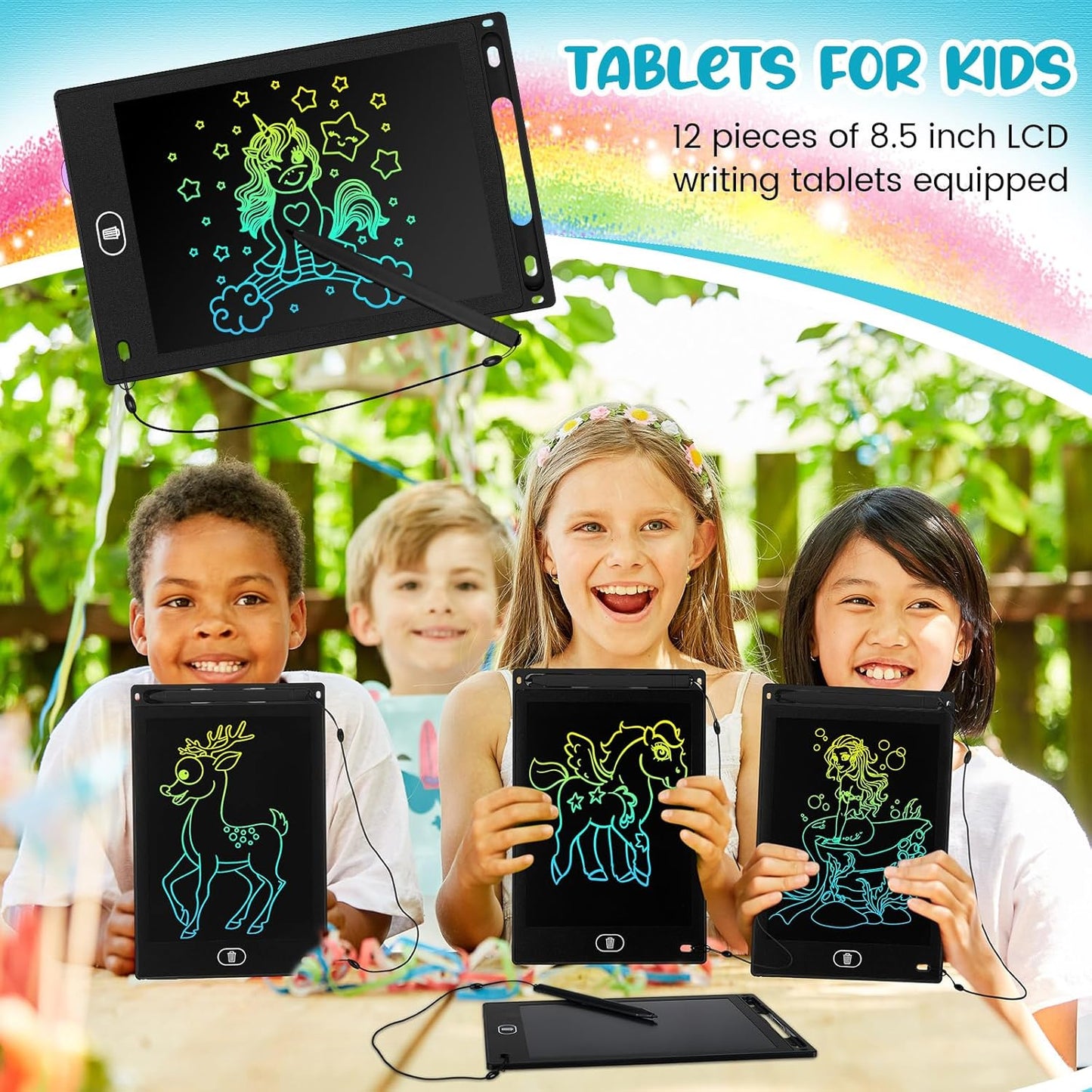Tinlade 12 Pack LCD Writing Drawing Tablets 8.5 Inch Bulk Colorful Doodle Board Erasable Electronic Painting Drawing Pads Learning Toy Gifts for Kids Christmas School(Black)