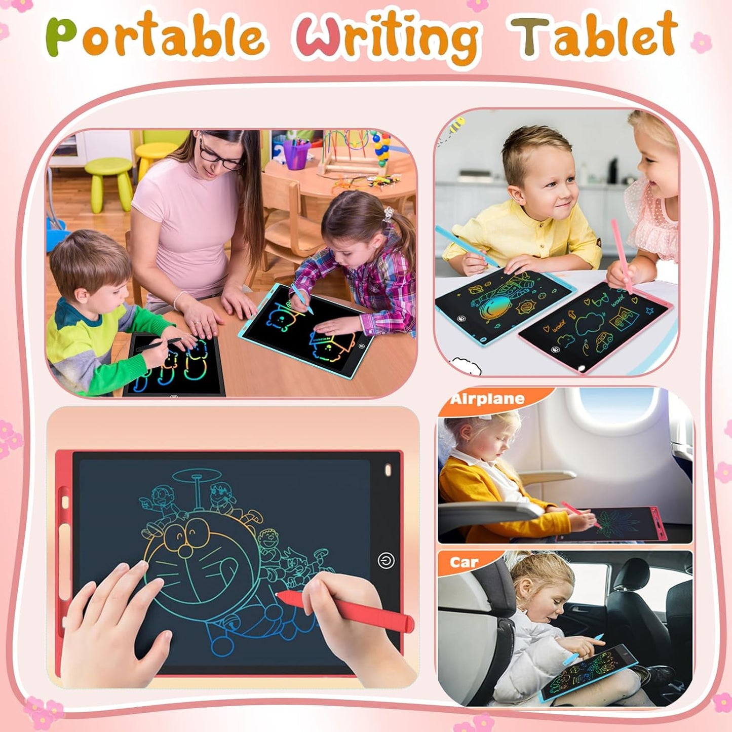 2 Pack LCD Writing Tablet for Kids 8.5 Inch Colorful Toddler Drawing Board Kid Travel Games Activity Learning Doodle Board Toys Gift for Age 3 4 5 6 7 8 Year Old Girls Boys(Black+Red)