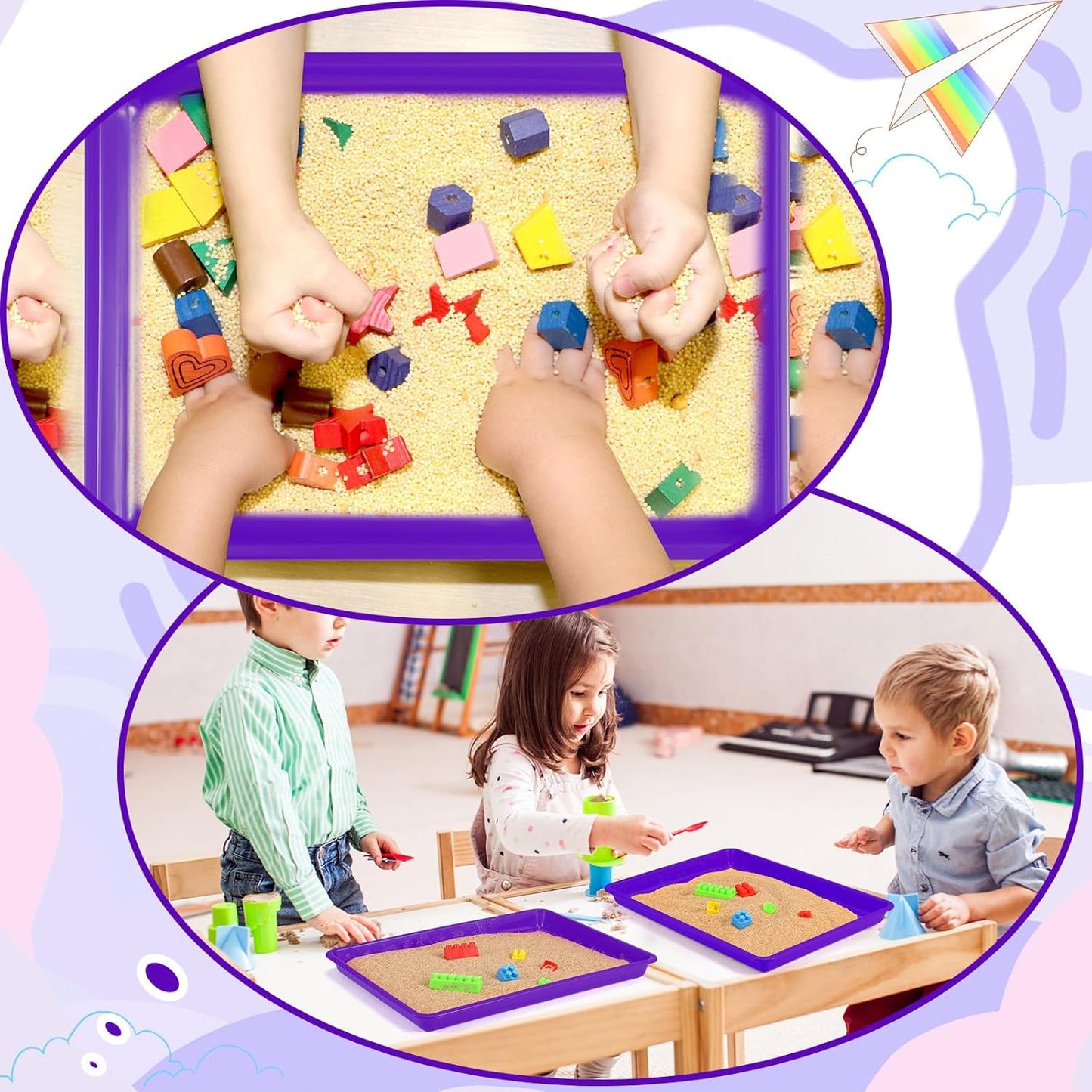 Maitys 15 Pcs Flat Plastic Trays 16.1 x 11.8'' Sensory Storage Paper Tray Stackable Classroom Bins for Office Home Organizer Crafts Supplies(Purple)