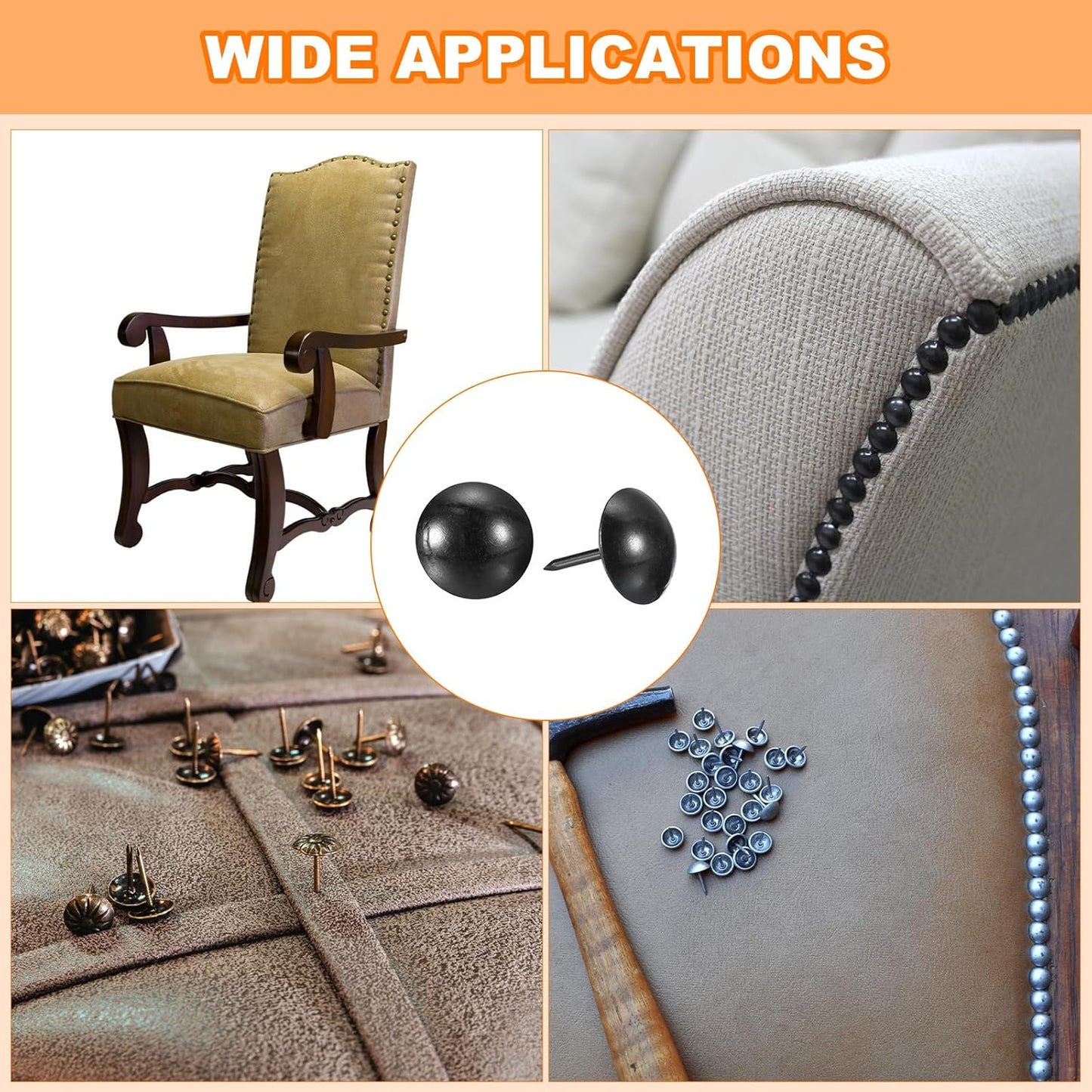 uxcell Upholstery Tacks Nail Pins Furniture, 18Pcs 16x20mm Thumb Tack Pins Assortment Kit Carbon Steel for Home Sofa DIY Decorative Nail Heads Nails, Black