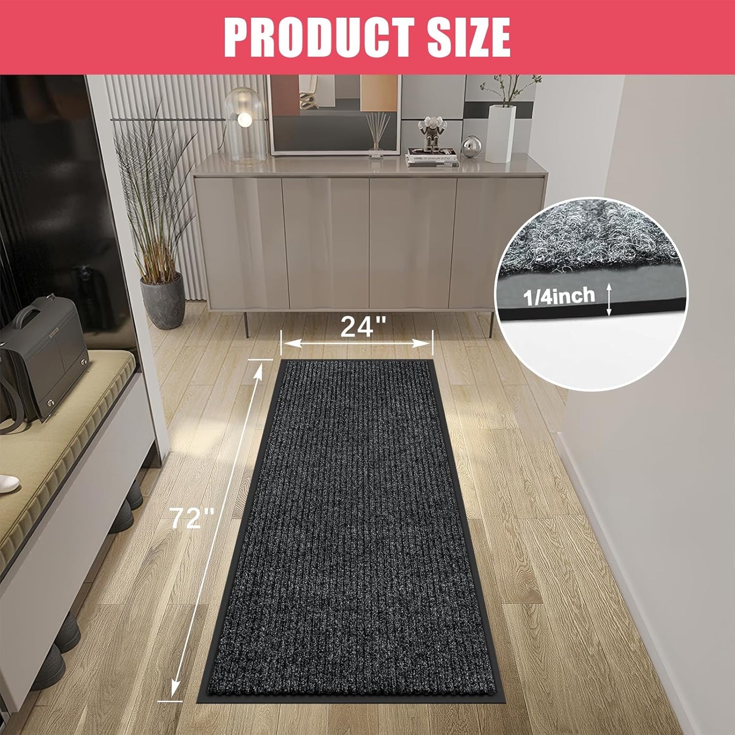 Kuyal Front Door Mat, 2'x6' Indoor Outdoor Entrance Mat, Commercial Floor Mats Inside Outside Entrance, Heavy Duty Durable Welcome, Rubber Backing Non Slip Outdoor Mats for Entryway,Black