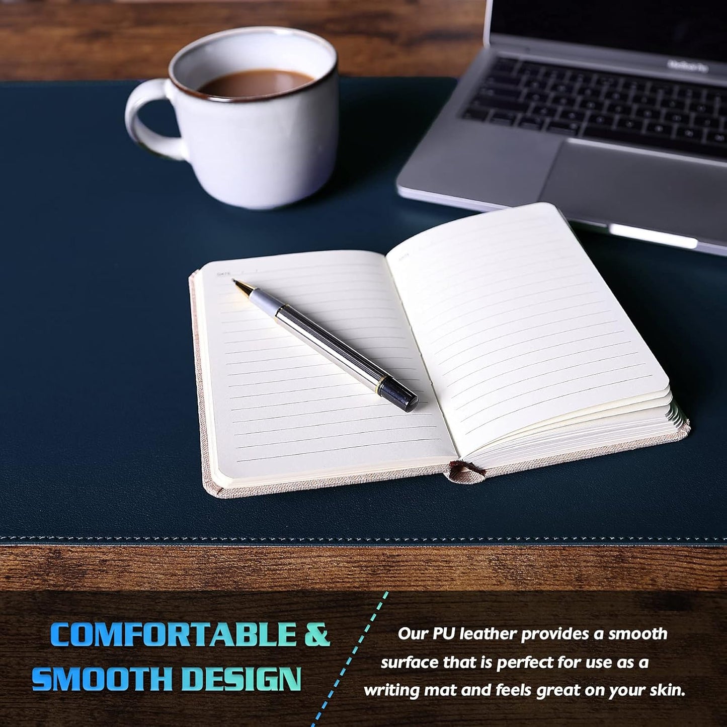 K KNODEL Desk Mat, Blotter, Dual-Sided Office Desk Pad, Waterproof Desk Mat for Desktop, Desk Blotters, PVC Leather Pad Protector (Dark Blue, 23.6" x 13.8")