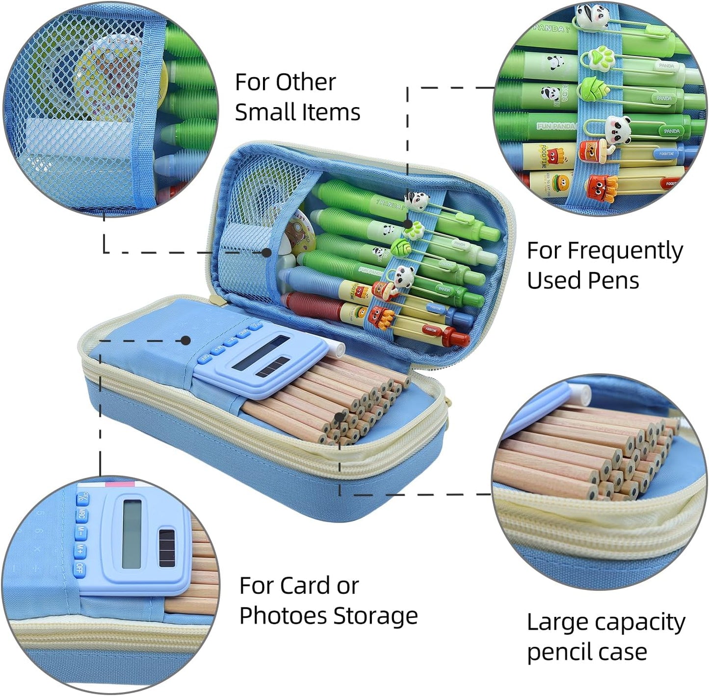 Large Capacity Pencil Case - Durable Zipper Aesthetic Pen Pouch, Big Storage Organizer for School, Office & Travel - Waterproof & Multi-Use (Light Blue)