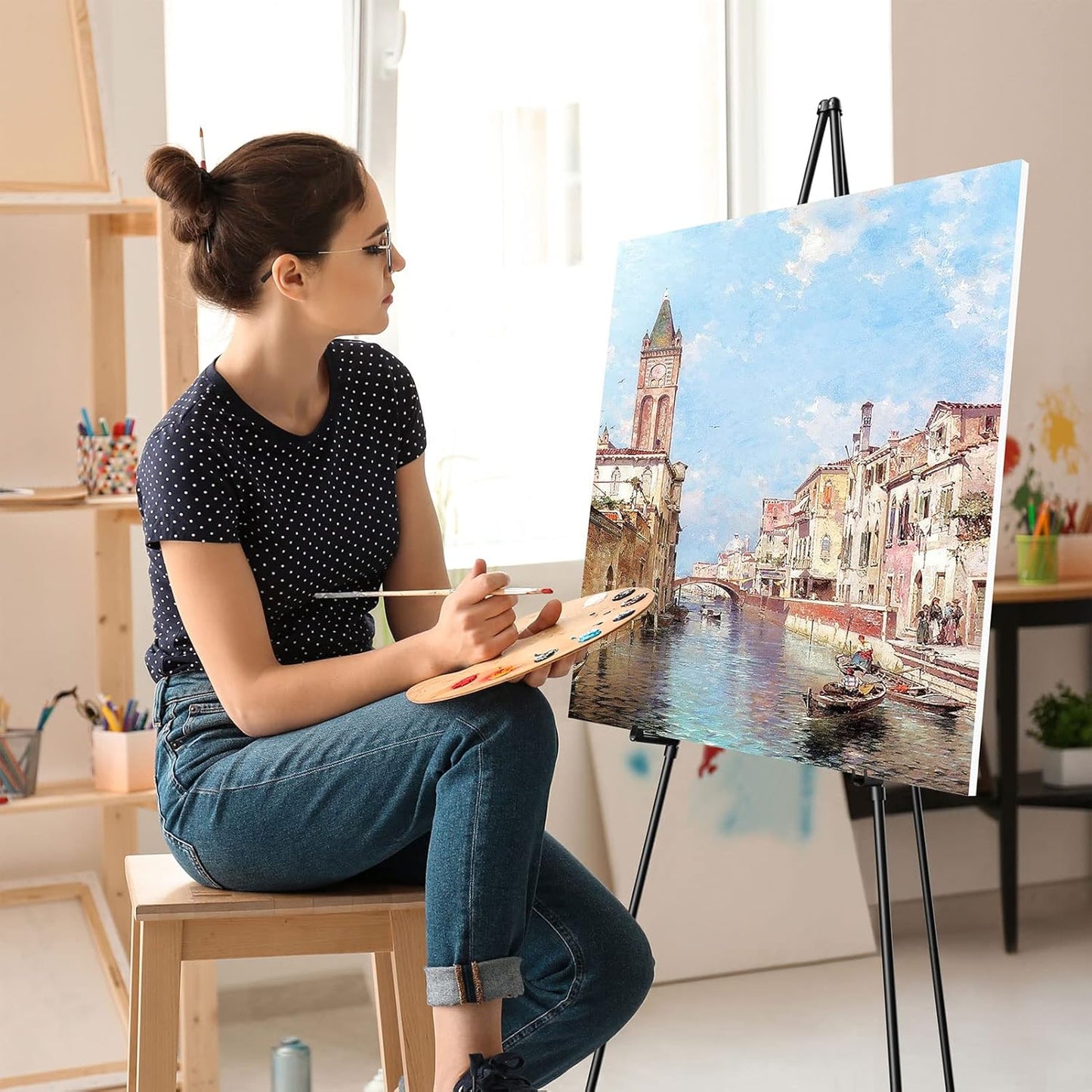 Display Black Easel Stands - 63" Artist Instant Tripod Collapsible Portable Floor Easels - Adjustable Art Poster Easy Folding Metal Stand for Display Show, Wedding, Painting - 2pack