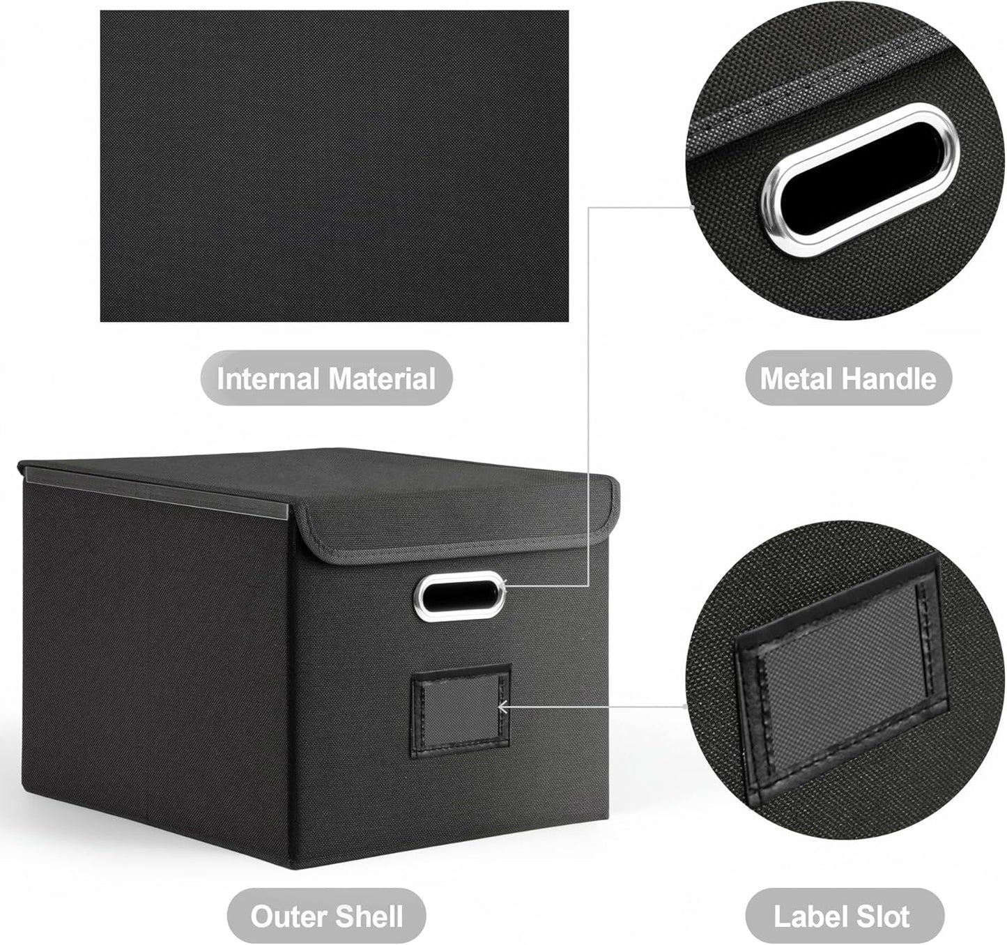 File Organizer Box, Linen Filing Organizer with Lid, Large Desktop File Boxes, Black,2 Pack