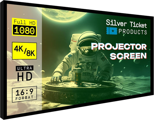 Silver Ticket Products STR Series 6 Piece Home Theater Fixed Frame 4K / 8K Ultra HD, HDTV, HDR & Active 3D Movie Projection Screen, 16:9 Format, 106" Diagonal, White Material STR-169106