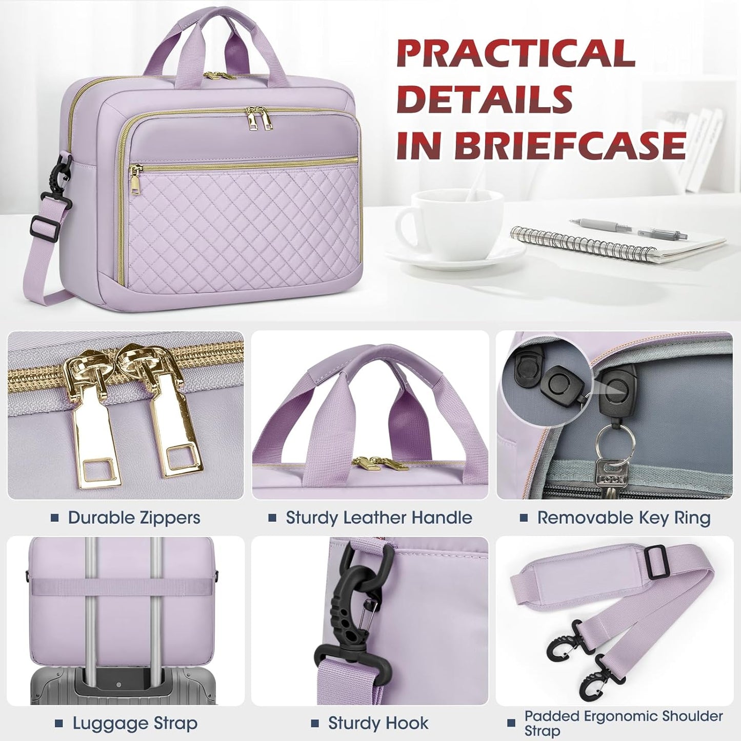 NEWHEY Laptop Bag 17.3 Inch Laptop Briefcase for Women Men Waterproof Shoulder Messenger Bag Padded Carry On Laptop Case Large College Computer Bag Professional Business Office Work Bag, Grey Purple