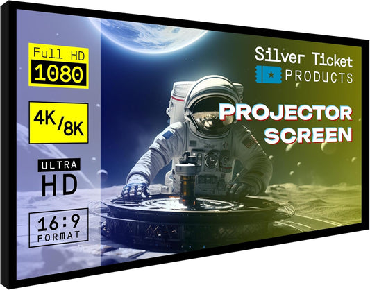 Silver Ticket Products STR Series 6 Piece Home Theater Fixed Frame 4K / 8K Ultra HD, HDTV, HDR & Active 3D Movie Projection Screen, 16:9 Format, 135" Diagonal, Woven Acoustic Material STR-169135-WAB