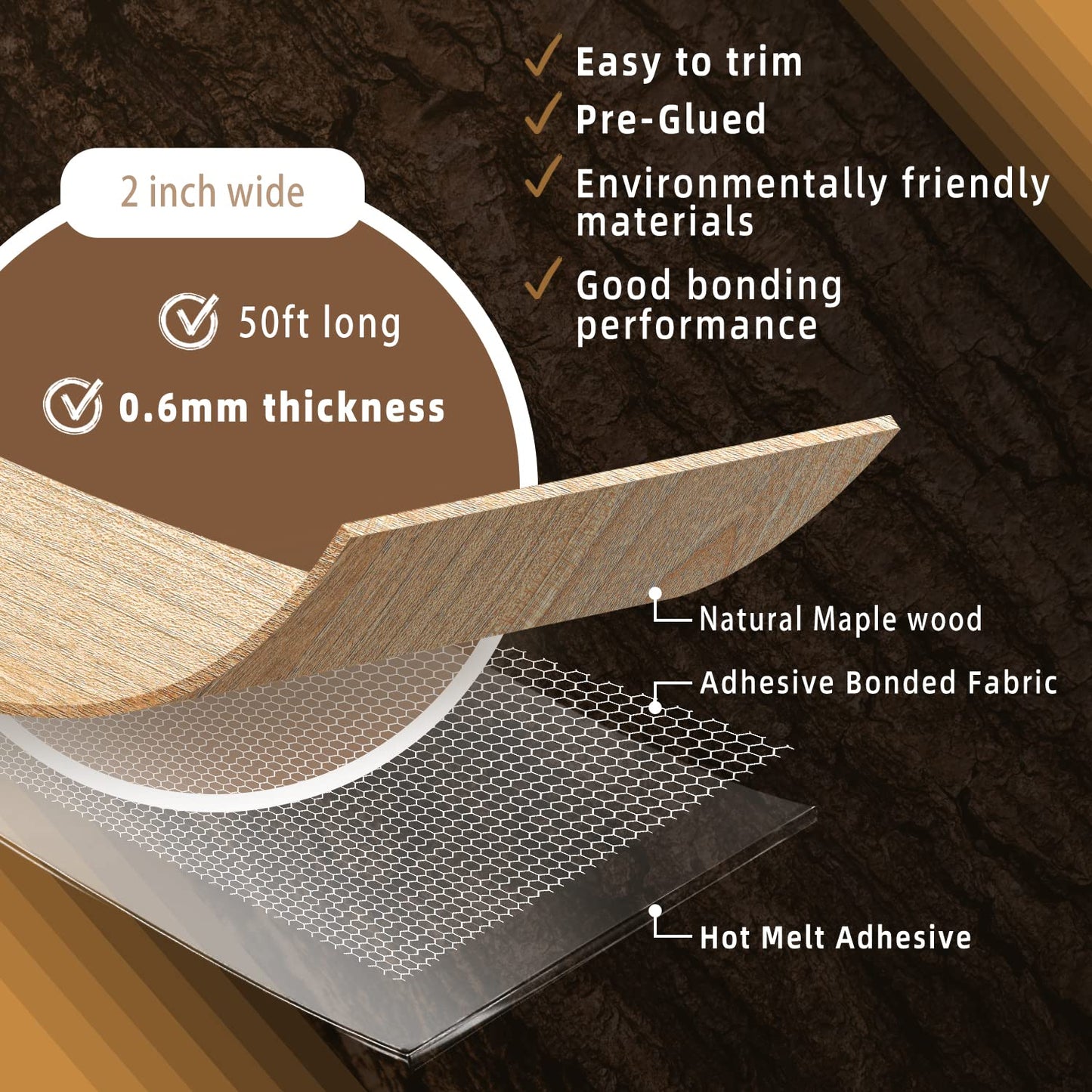 GSCIT Club Maple Edge Banding, 2 inch x 50ft roll of Veneer Edge Banding Preglued Flexible, Real Wood Tape Banding