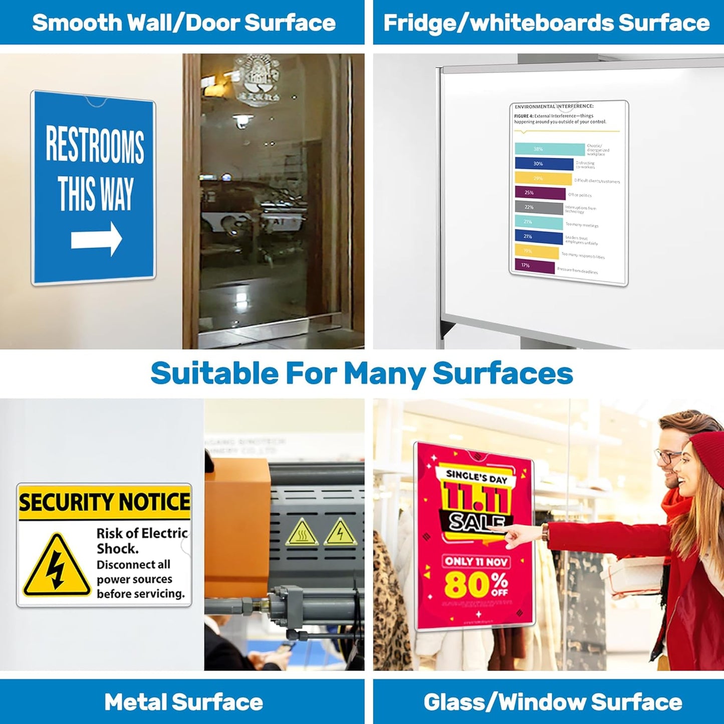 Magnetic Sign Holder 11 x 17, 20 Pack Rigid Magnetic Paper Holder Poster Display Frame, Clear Plastic Document Protectors with Magnet & Adhesive, Adhesive Frame for Wall Door Fridge Window