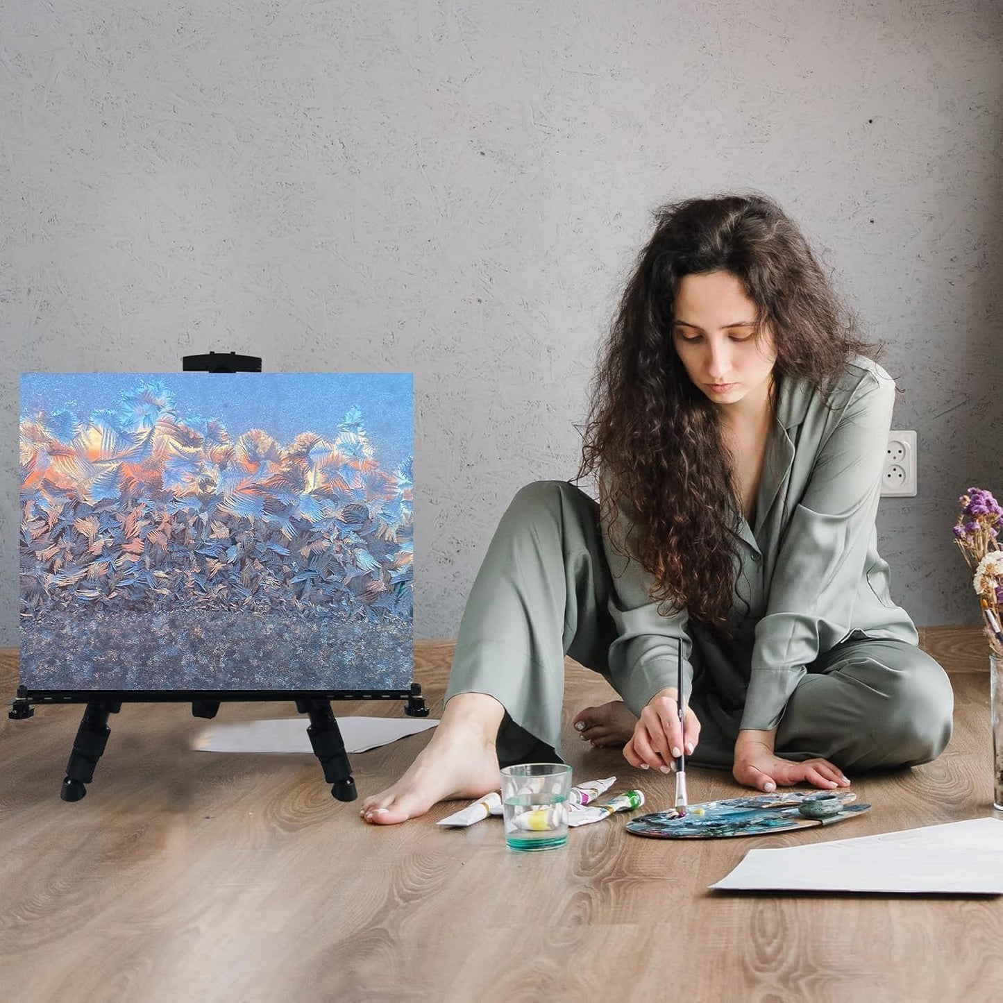 RRFTOK Art Painting Display Easel Stand，Aluminum Metal Adjustable Artist Easels for Painting Canvases Height from 17 to 66 Inch,Carry Bag for Table-Top/Floor Drawing and Displaying