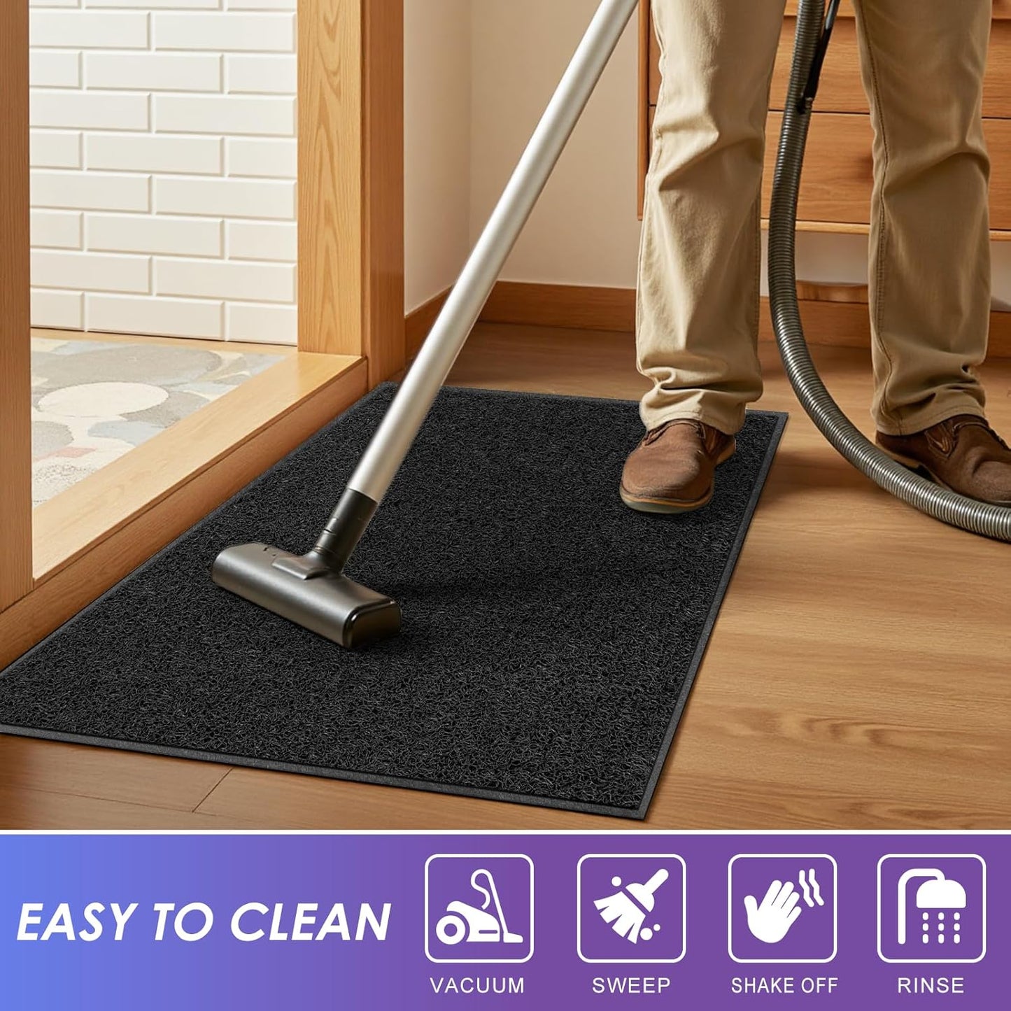 Kuyal Door Mat, 3'x5' Indoor Outdoor Entrance Mat to Trap Dirt and Moisture, Non Slip Waterproof Outdoor Mats, Commercial Floor Inside Outside Entrance, Heavy Duty Durable Welcome Mats, Black